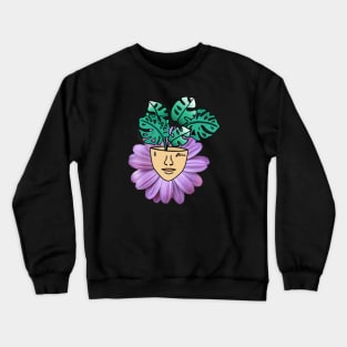 Surreal Monstera and Purple Petal Person Crewneck Sweatshirt